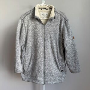 Mens Orvis Fleece‎ Lined Sherpa Collar Zip Up Jacket Sweater M/M Gray